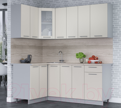 Кухонный гарнитур Интерлиния Мила 12x19 (персидский жемчуг/персидский жемчуг/травертин серый)