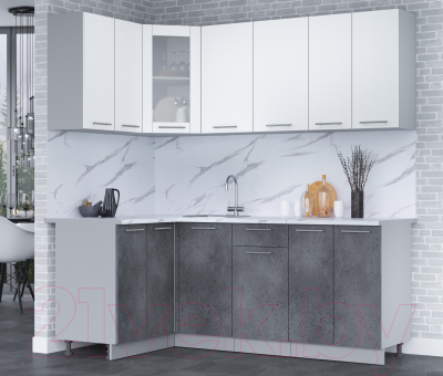 Кухонный гарнитур Интерлиния Мила 12x20 (белый платинум/бетон портленд/белый гранит)