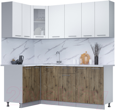 Кухонный гарнитур Интерлиния Мила 12x20 (белый платинум/дуб веллингтон/белый гранит) - фото