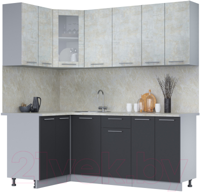 Кухонный гарнитур Интерлиния Мила 12x20 (бетон лайт/антрацит/опал светлый) - фото