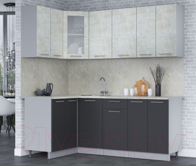 Кухонный гарнитур Интерлиния Мила 12x20 (бетон лайт/антрацит/опал светлый)
