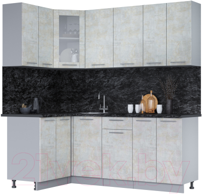 Кухонный гарнитур Интерлиния Мила 12x20 (бетон лайт/бетон лайт/кастилло темный) - фото