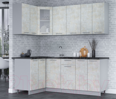 Кухонный гарнитур Интерлиния Мила 12x20 (бетон лайт/бетон лайт/кастилло темный)