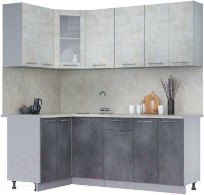 Кухонный гарнитур Интерлиния Мила 12x20 (бетон лайт/бетон портленд/опал светлый) - фото