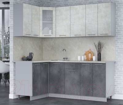Кухонный гарнитур Интерлиния Мила 12x20 (бетон лайт/бетон портленд/опал светлый)