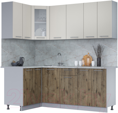 Кухонный гарнитур Интерлиния Мила 12x20 (персидский жемчуг/дуб веллингтон/серый каспий) - фото