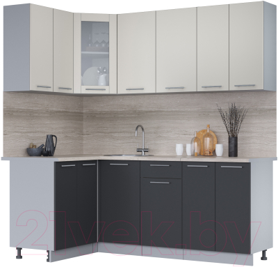 Кухонный гарнитур Интерлиния Мила 12x20 (персидский жемчуг/антрацит/травертин серый) - фото