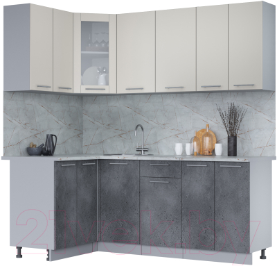 Кухонный гарнитур Интерлиния Мила 12x20 (персидский жемчуг/бетон портленд/серый каспий) - фото