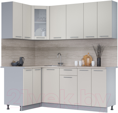 Кухонный гарнитур Интерлиния Мила 12x20 (персидский жемчуг/персидский жемчуг/травертин серый) - фото