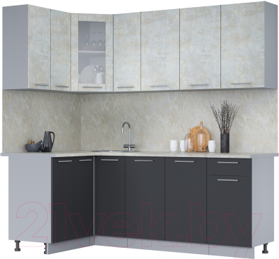 Кухонный гарнитур Интерлиния Мила 12x21 (бетон лайт/антрацит/опал светлый) - фото