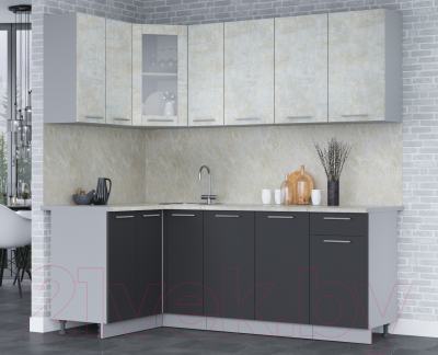 Кухонный гарнитур Интерлиния Мила 12x21 (бетон лайт/антрацит/опал светлый)
