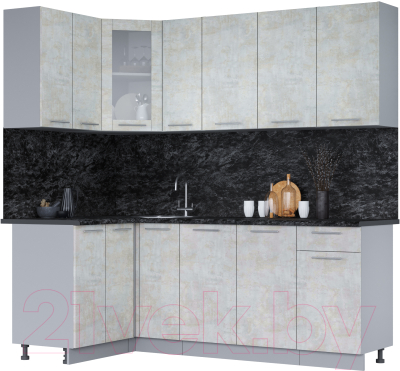 Кухонный гарнитур Интерлиния Мила 12x21 (бетон лайт/бетон лайт/кастилло темный) - фото