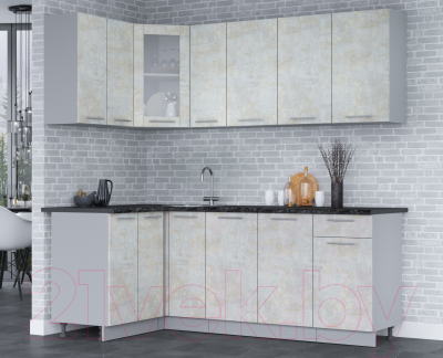 Кухонный гарнитур Интерлиния Мила 12x21 (бетон лайт/бетон лайт/кастилло темный)