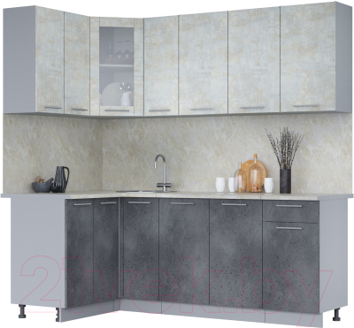 Кухонный гарнитур Интерлиния Мила 12x21 (бетон лайт/бетон портленд/опал светлый) - фото
