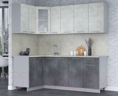 Кухонный гарнитур Интерлиния Мила 12x21 (бетон лайт/бетон портленд/опал светлый)