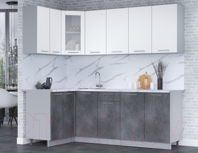 Кухонный гарнитур Интерлиния Мила 12x22 (белый платинум/бетон портленд/белый гранит)