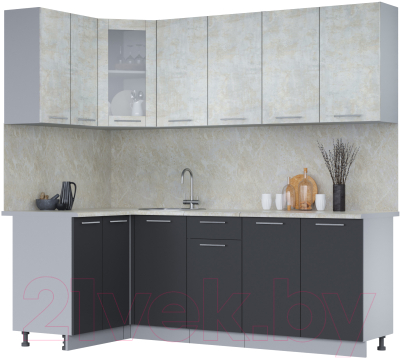 Кухонный гарнитур Интерлиния Мила 12x22 (бетон лайт/антрацит/опал светлый) - фото