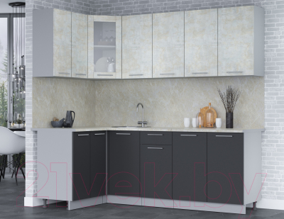 Кухонный гарнитур Интерлиния Мила 12x22 (бетон лайт/антрацит/опал светлый)