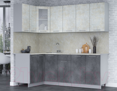 Кухонный гарнитур Интерлиния Мила 12x22 (бетон лайт/бетон портленд/опал светлый)