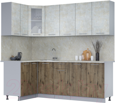 Кухонный гарнитур Интерлиния Мила 12x22 (бетон лайт/дуб веллингтон/опал светлый) - фото