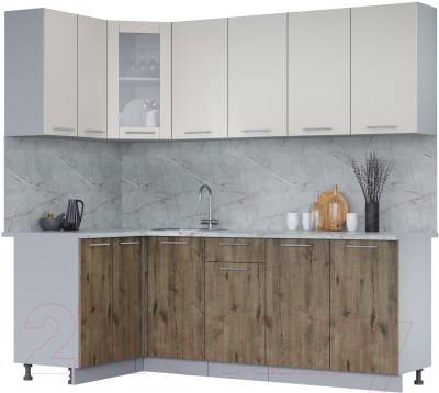 Кухонный гарнитур Интерлиния Мила 12x22 (персидский жемчуг/дуб веллингтон/серый каспий) - фото