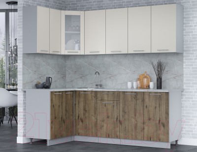 Кухонный гарнитур Интерлиния Мила 12x22 (персидский жемчуг/дуб веллингтон/серый каспий)