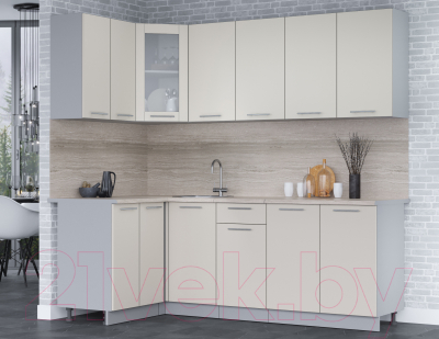 Кухонный гарнитур Интерлиния Мила 12x22 (персидский жемчуг/персидский жемчуг/травертин серый)