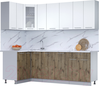 Кухонный гарнитур Интерлиния Мила 12x23 (белый платинум/дуб веллингтон/белый гранит) - фото