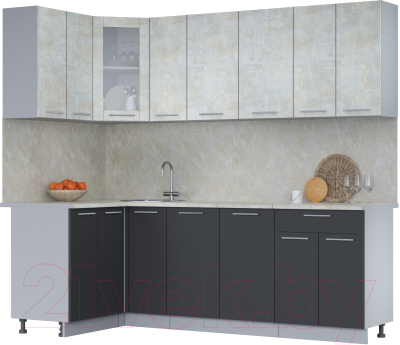 Кухонный гарнитур Интерлиния Мила 12x23 (бетон лайт/антрацит/опал светлый) - фото