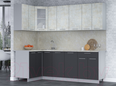 Кухонный гарнитур Интерлиния Мила 12x23 (бетон лайт/антрацит/опал светлый)