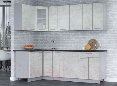 Кухонный гарнитур Интерлиния Мила 12x23 (бетон лайт/бетон лайт/кастилло темный)