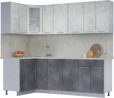 Кухонный гарнитур Интерлиния Мила 12x23 (бетон лайт/бетон портленд/опал светлый) - фото