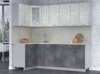 Кухонный гарнитур Интерлиния Мила 12x23 (бетон лайт/бетон портленд/опал светлый)