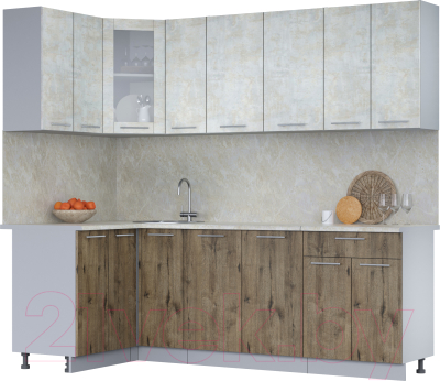 Кухонный гарнитур Интерлиния Мила 12x23 (бетон лайт/дуб веллингтон/опал светлый) - фото