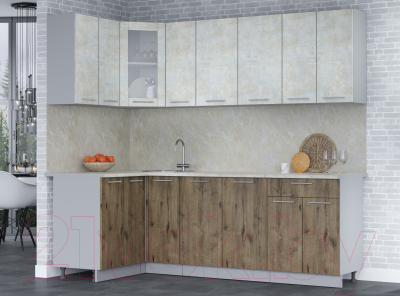 Кухонный гарнитур Интерлиния Мила 12x23 (бетон лайт/дуб веллингтон/опал светлый)