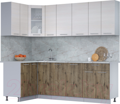 Кухонный гарнитур Интерлиния Мила 12x23 (вудлайн кремовый/дуб веллингтон/серый каспий) - фото