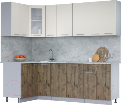 Кухонный гарнитур Интерлиния Мила 12x23 (персидский жемчуг/дуб веллингтон/серый каспий) - фото