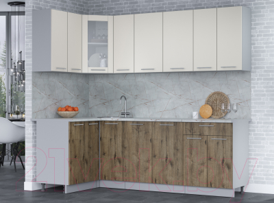 Кухонный гарнитур Интерлиния Мила 12x23 (персидский жемчуг/дуб веллингтон/серый каспий)