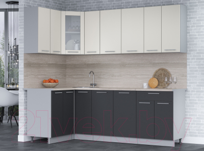 Кухонный гарнитур Интерлиния Мила 12x23 (персидский жемчуг/антрацит/травертин серый)