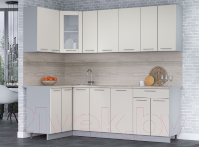 Кухонный гарнитур Интерлиния Мила 12x23 (персидский жемчуг/персидский жемчуг/травертин серый)