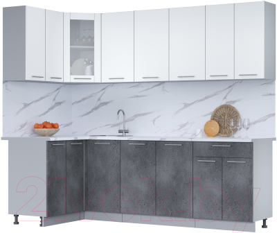 Кухонный гарнитур Интерлиния Мила 12x24 (белый платинум/бетон портленд/белый гранит) - фото