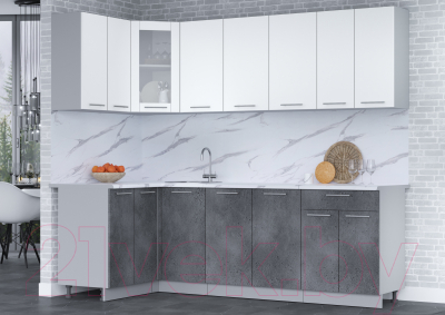 Кухонный гарнитур Интерлиния Мила 12x24 (белый платинум/бетон портленд/белый гранит)