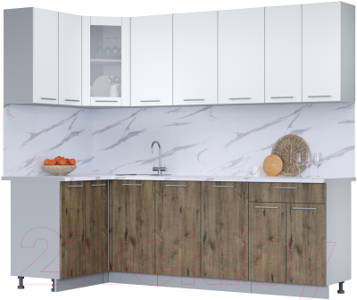 Кухонный гарнитур Интерлиния Мила 12x24 (белый платинум/дуб веллингтон/белый гранит) - фото
