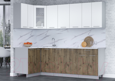 Кухонный гарнитур Интерлиния Мила 12x24 (белый платинум/дуб веллингтон/белый гранит)