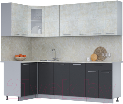 Кухонный гарнитур Интерлиния Мила 12x24 (бетон лайт/антрацит/опал светлый) - фото