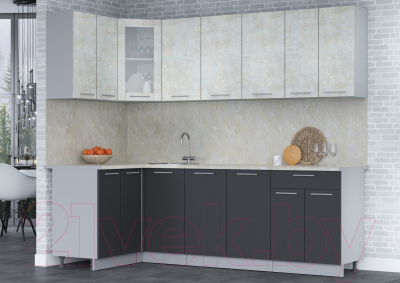 Кухонный гарнитур Интерлиния Мила 12x24 (бетон лайт/антрацит/опал светлый)