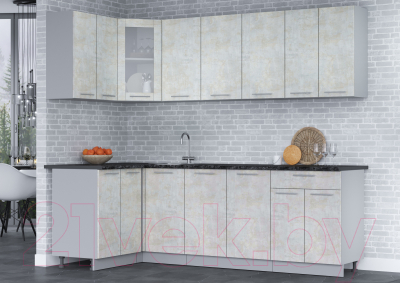 Кухонный гарнитур Интерлиния Мила 12x24 (бетон лайт/бетон лайт/кастилло темный)