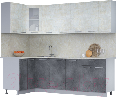 Кухонный гарнитур Интерлиния Мила 12x24 (бетон лайт/бетон портленд/опал светлый) - фото