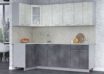 Кухонный гарнитур Интерлиния Мила 12x24 (бетон лайт/бетон портленд/опал светлый)