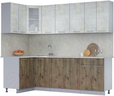 Кухонный гарнитур Интерлиния Мила 12x24 (бетон лайт/дуб веллингтон/опал светлый) - фото